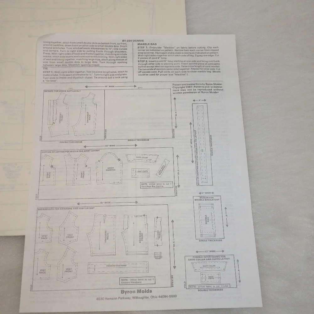 Byron Doll, Donnie clothing Pattern, new uncut, fits 14